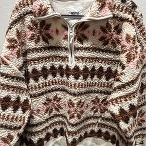 Aerie Women's Patterned Cowl Sweater - Cream and Brown